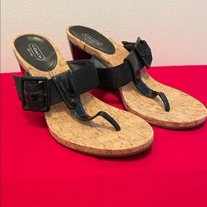 Coach Black Patent Cork Sandals